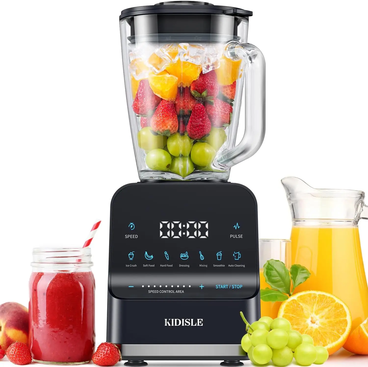 1200W Professional Smoothie Blender, 52oz Glass Jar, Ice Crush, 9-Speed Touchscreen with Pulse & Functions