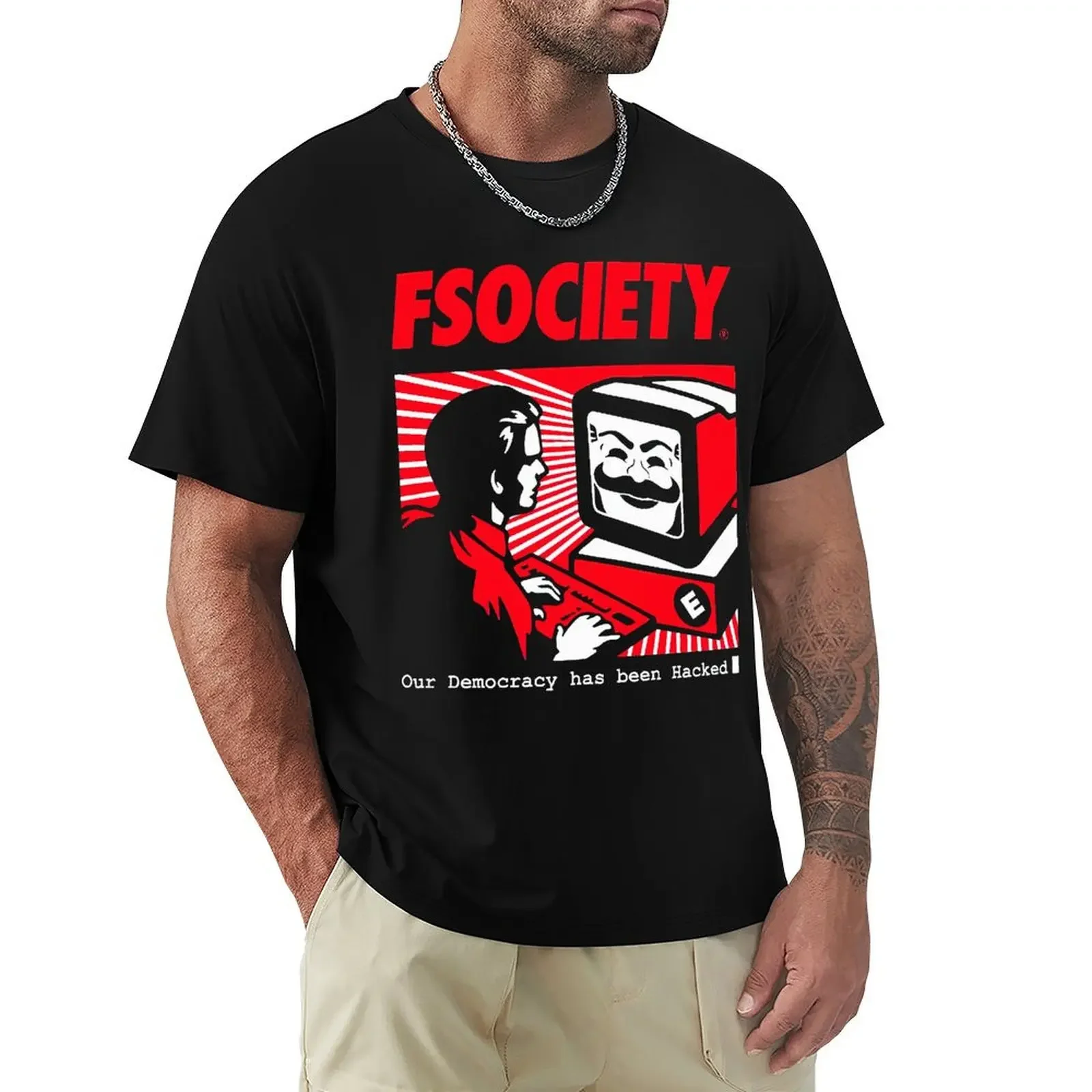 Vintage Funny Mr Robot FSociety F Society Hacker T Shirt Harajuku Short Sleeve T-shirt 100% Cotton Graphics Tshirt Tops