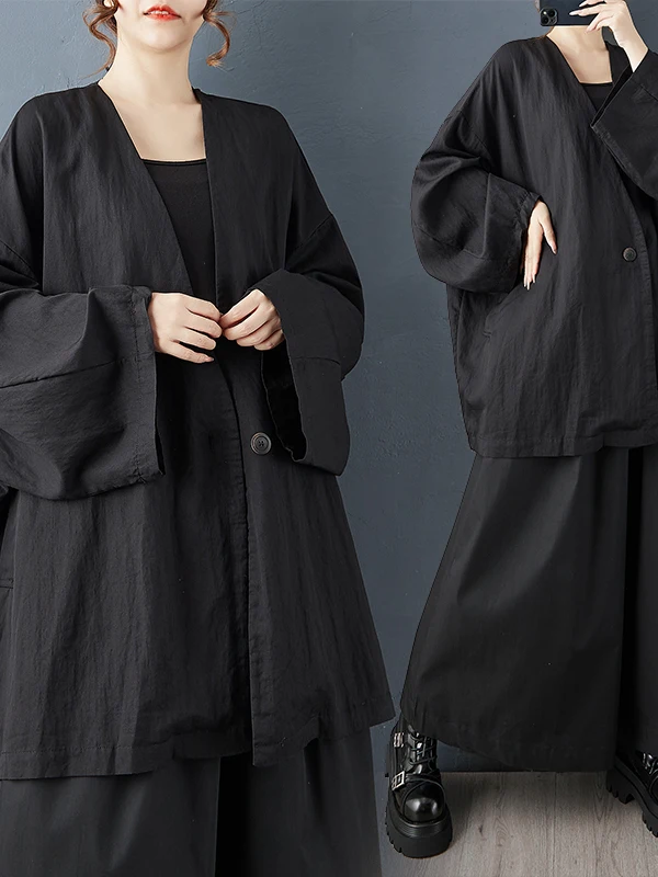 패셔너블 플러스 사이즈 여성 코트 한국 스타일 루즈 심플 단색 다용도 중간 길이 우아한 아우터웨어