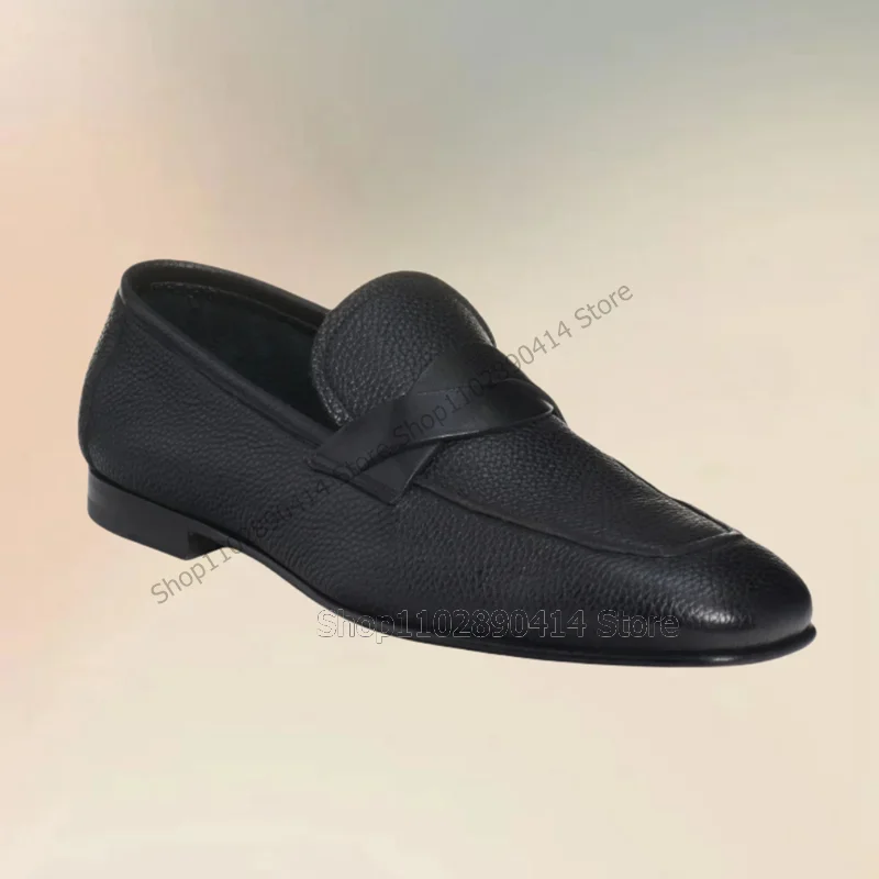 

Black Lychee Print Square Toe Men Loafers Fashion Slip On Men Shoes Luxury Handmade Party Feast Banquet Office Men Dress Shoes