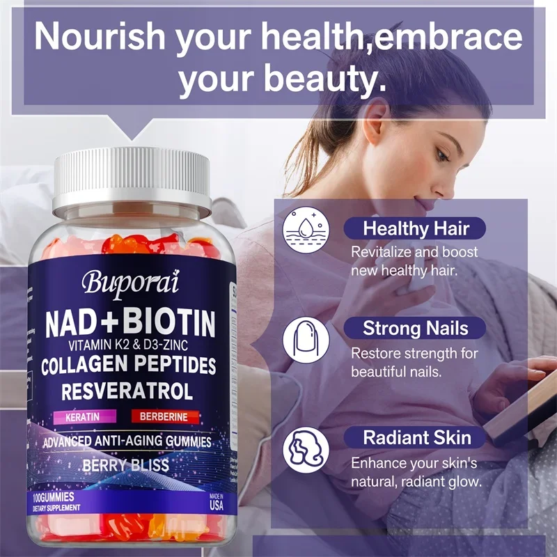Gomitas de resveratrol NAD+: aumentan la elasticidad de la piel, apoyan energía y reparación celular, mejoran la memoria y la concentración