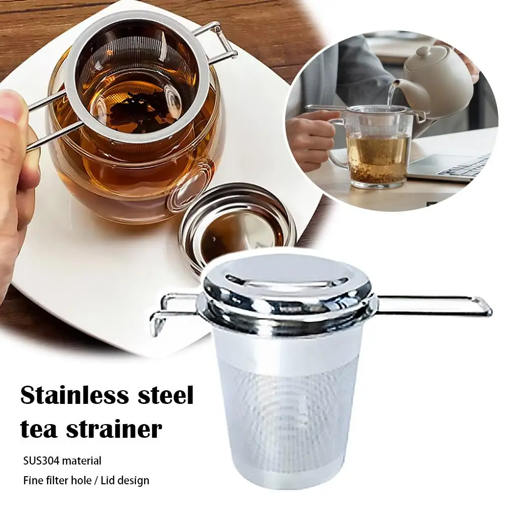 1/2Pcs Loose Leaf Tea Infuser Stainless Steel Double Handle With Lid Fine Mesh Coffee Filter Hanging Cup Leak Proof Strainer‌