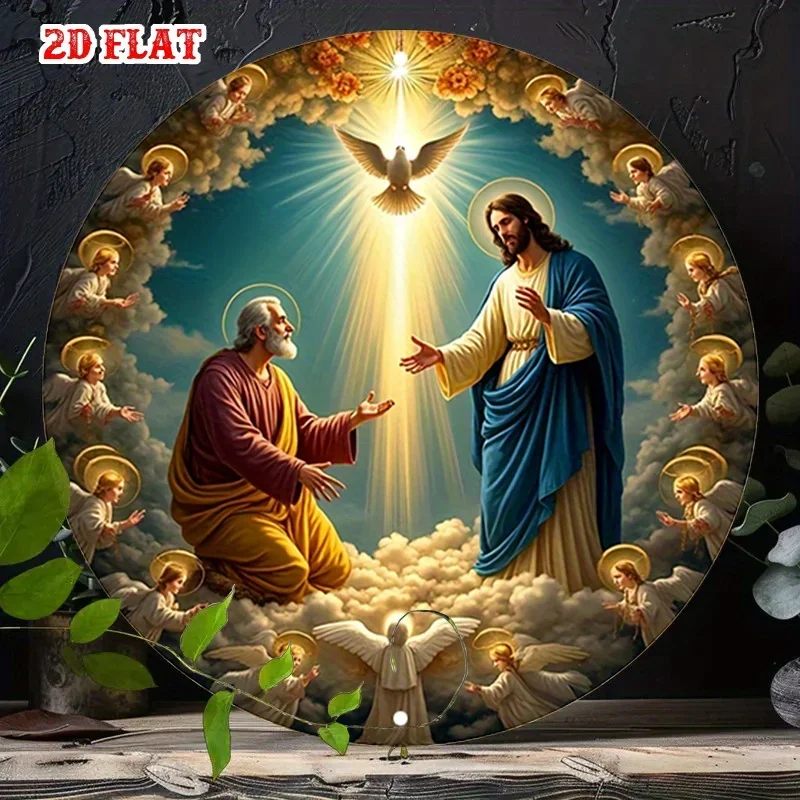 2D Flat Round Metal Sign Christian Jesus Pentecost Holy Spirit Dove Metal Tin Sign Religious Bible Verse Vintage Faith Art Home