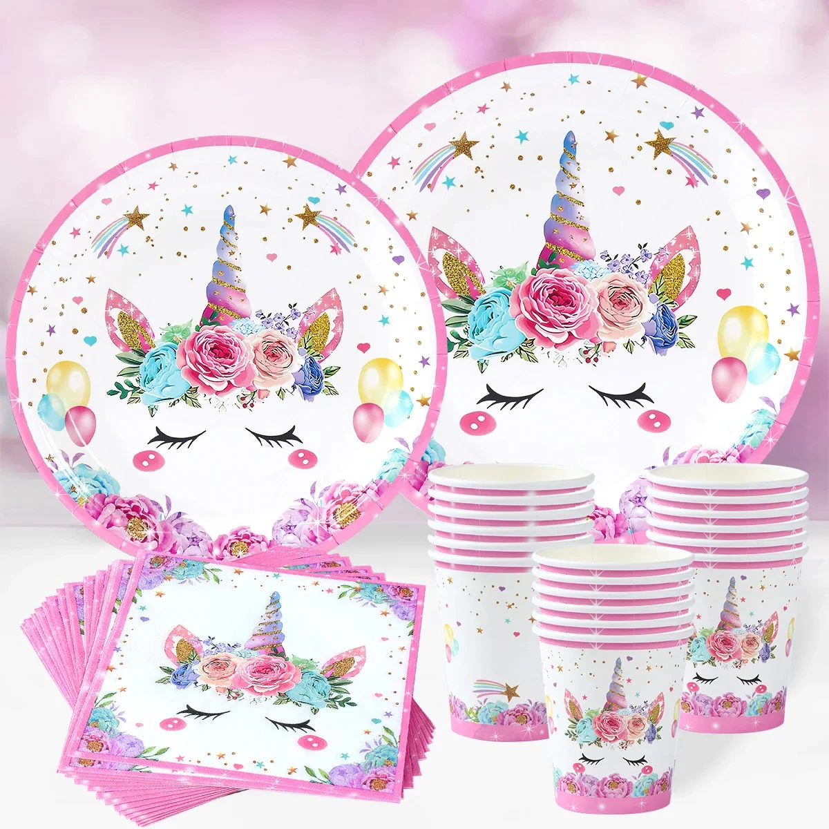 Unicorn Themed Disposable Tableware Unicorn Birthday Decor Paper Plates Unicorn Birthday Party Supplies Kids Girl Baby Shower