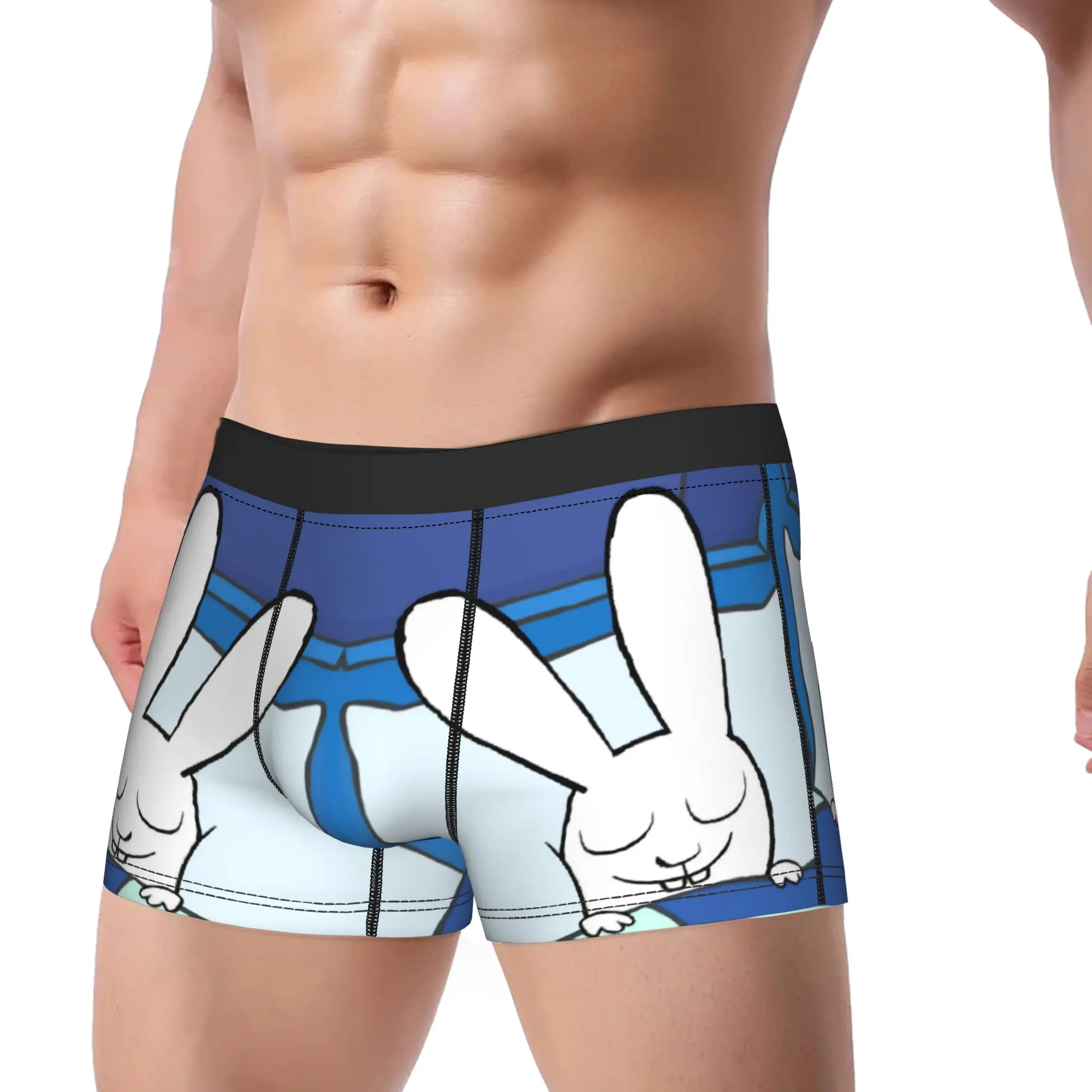 Simons Rabbit Men's Underwear French Cartoon Boxer Briefs Shorts Panties Funny Polyester Underpants for Male S-XXL