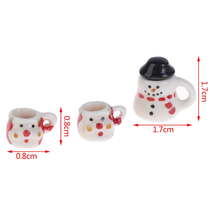 1:12 Dollhouse Miniature Christmas White Ceramics Cups & Pot Set Doll Coffee Tea Cup For Doll House Decor Kids Pretend Play Toys