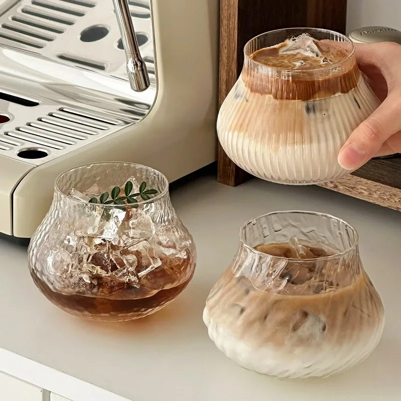 

Кубок со льдом, американская кофейная чашка, молочные стаканы для латте, чашки, винтажная чашка для напитков, полосатый стакан для виски с подставкой, кафе, домашние инструменты