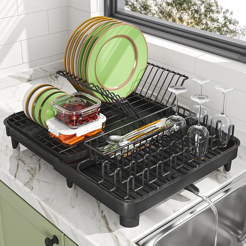 

Dish Drying Rack 1-Tier Compact Kitchen Dish Rack Drainboard Set Large Rust-Proof Dish Drainer with Utensil Holder
