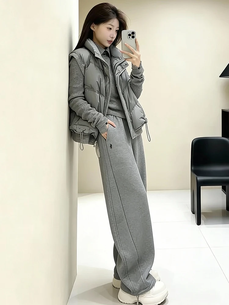 

Новый модный комплект женской повседневной спортивной одежды: топ и широкие брюки-палаццо в стиле французской моды для зимы