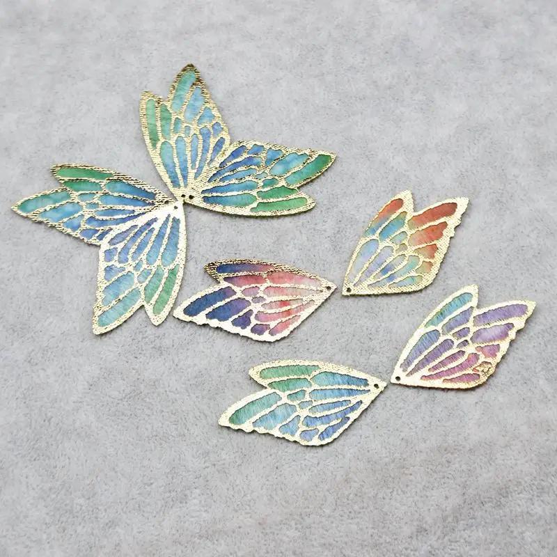 Fabric Butterfly Wing Faerie tiara Earring jewelry making Blue Green  Findings 23*42mm 5pcs