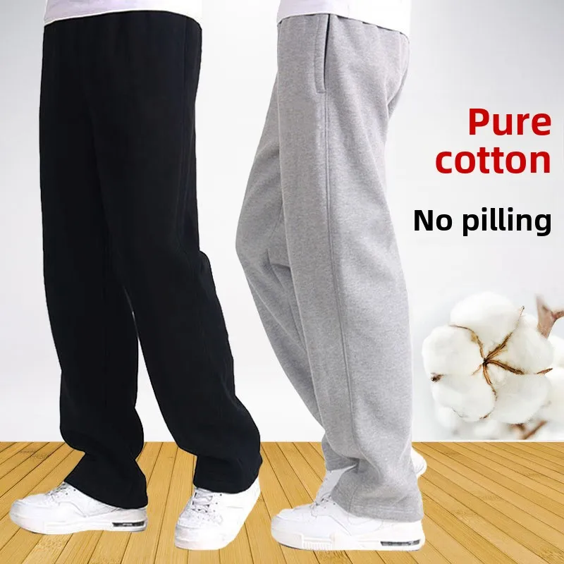 

Men's Fce Lined Thiened Loose Fit Pure Cotton Long Trousers Extra Large Size Straight Leg Casual Autumn Winter Pants
