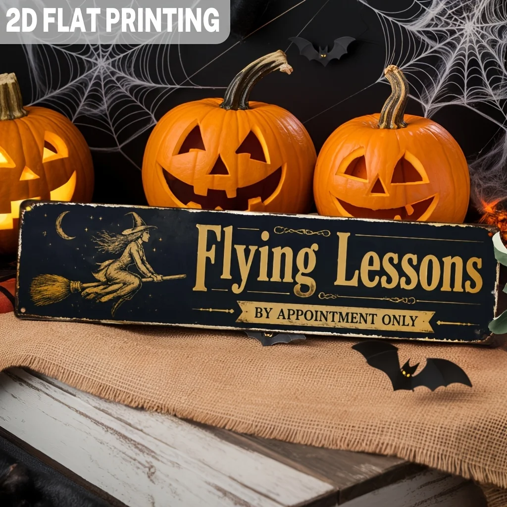 Vintage Flying Lessons Iron Sign Halloween Wall Hanging for Living Room Bedroom Kitchen Haunted House Decorative Sign