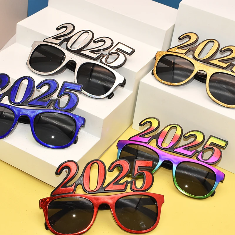 2025 Number Eyeglasses Happy New Year Glasses Diamond Glitter Eyeglasses Cosplay Prop Xmas Party Decoration Funny Glasses