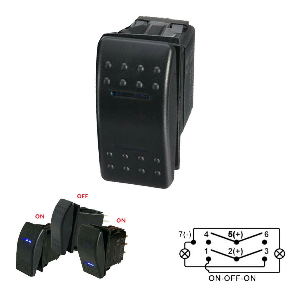 

12v/24v Waterproof Car Boat For Car rocker switch Tools Top Sell Blue LED Rocker Switch 7 Pin ON OFF ON DPDT 3 WAY