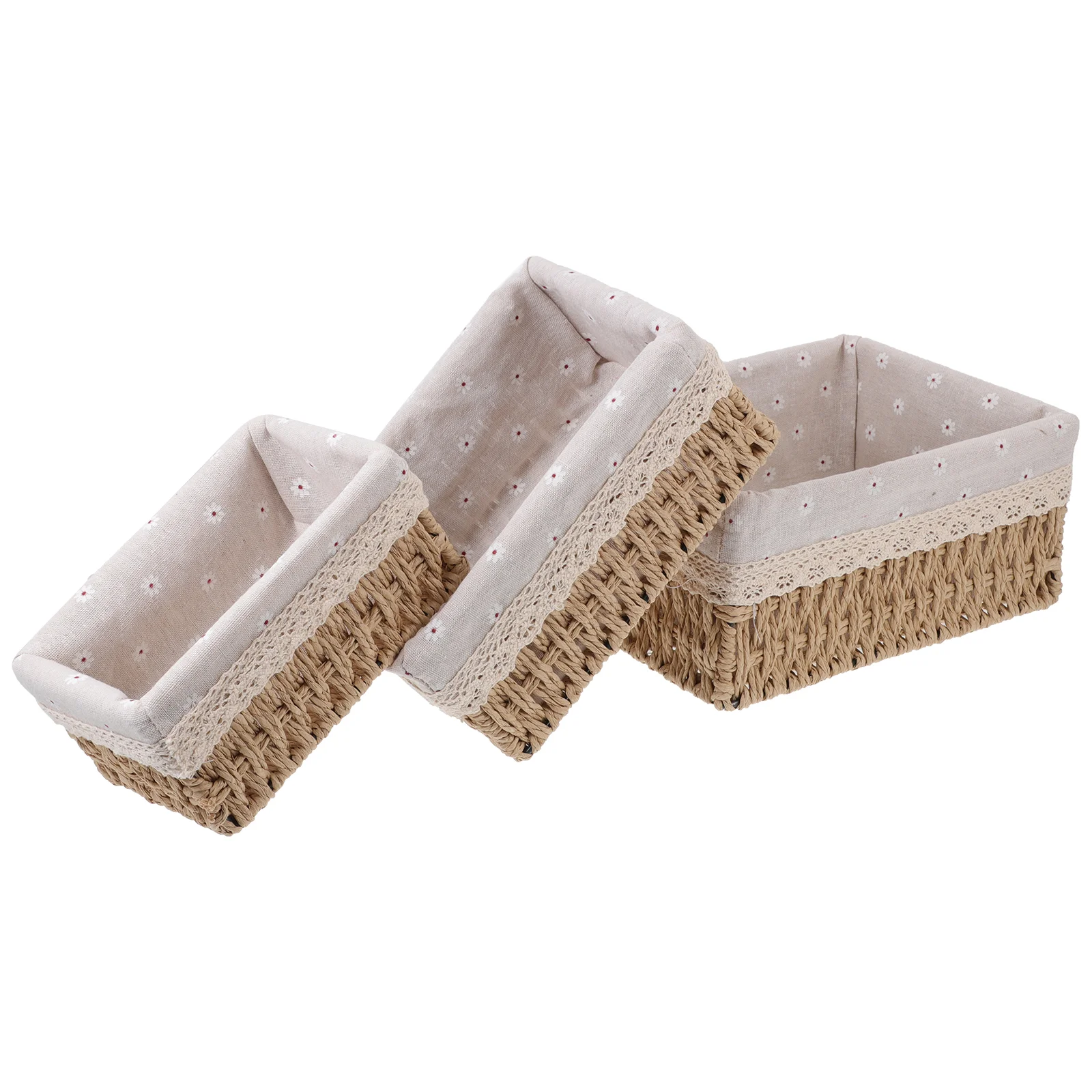 Storatge Basket with Rattan Storage Decor Simple Baskets Toy Pantry Beige Fabric