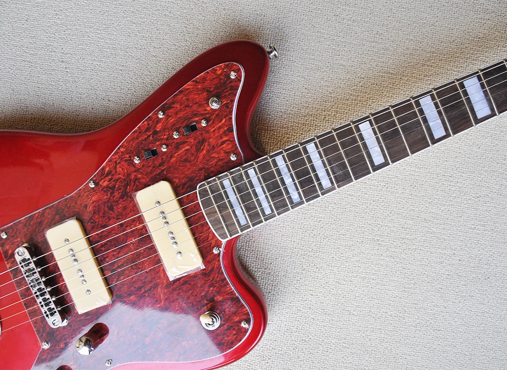 6 Strings Metal Red Electric Guitar with Rosewood Fretboard,Red Pearl Pickguard,Can be Customized