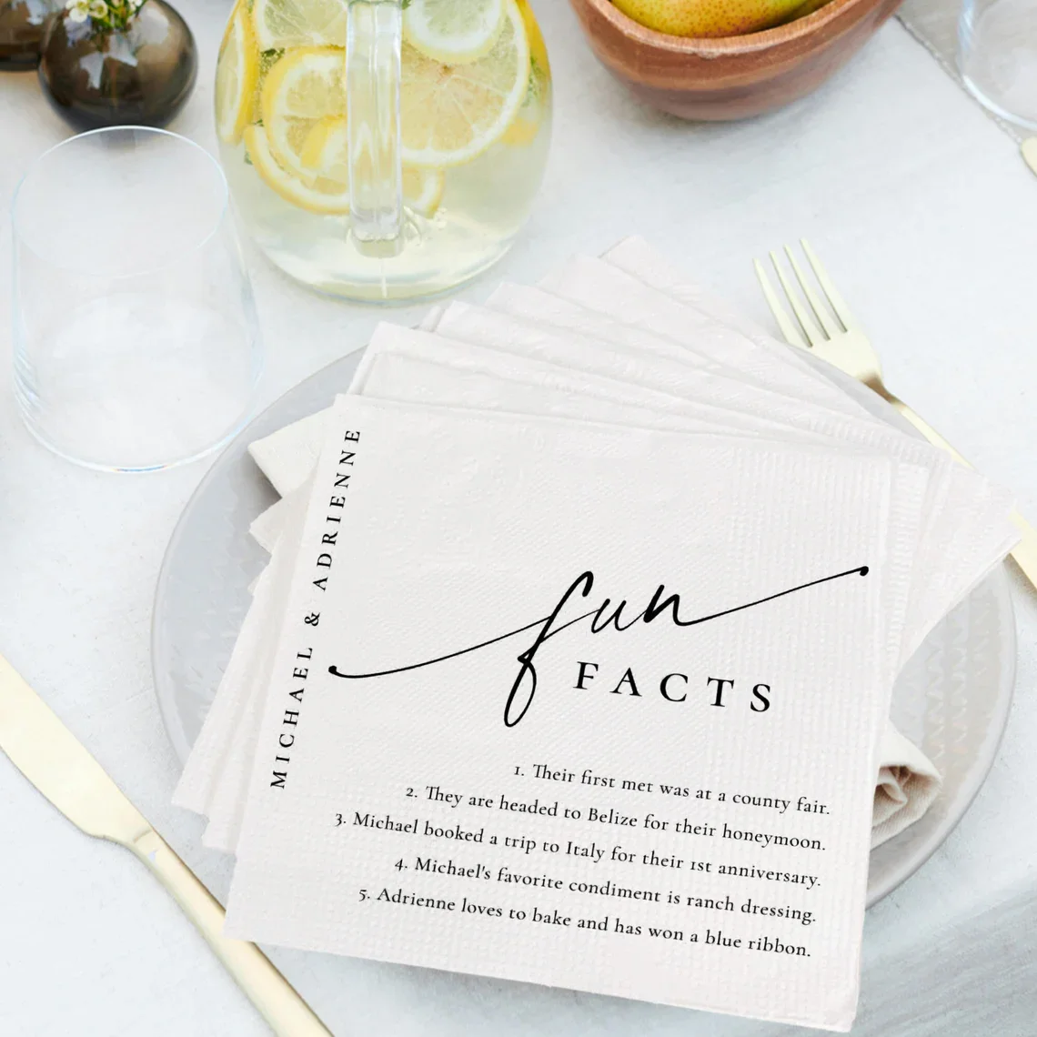 50pcs Fun Facts Napkins Custom Wedding Cocktail Napkins Personalized Engagement Napkins Rehearsal Dinner Wedding Engagement Part