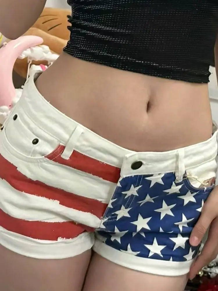 Retro Star-printed DENIM กางเกงขาสั้นผู้หญิงฤดูร้อน Y2k Slim ก้น Super กางเกงขาสั้นกางเกงยีนส์กางเกงร้อน