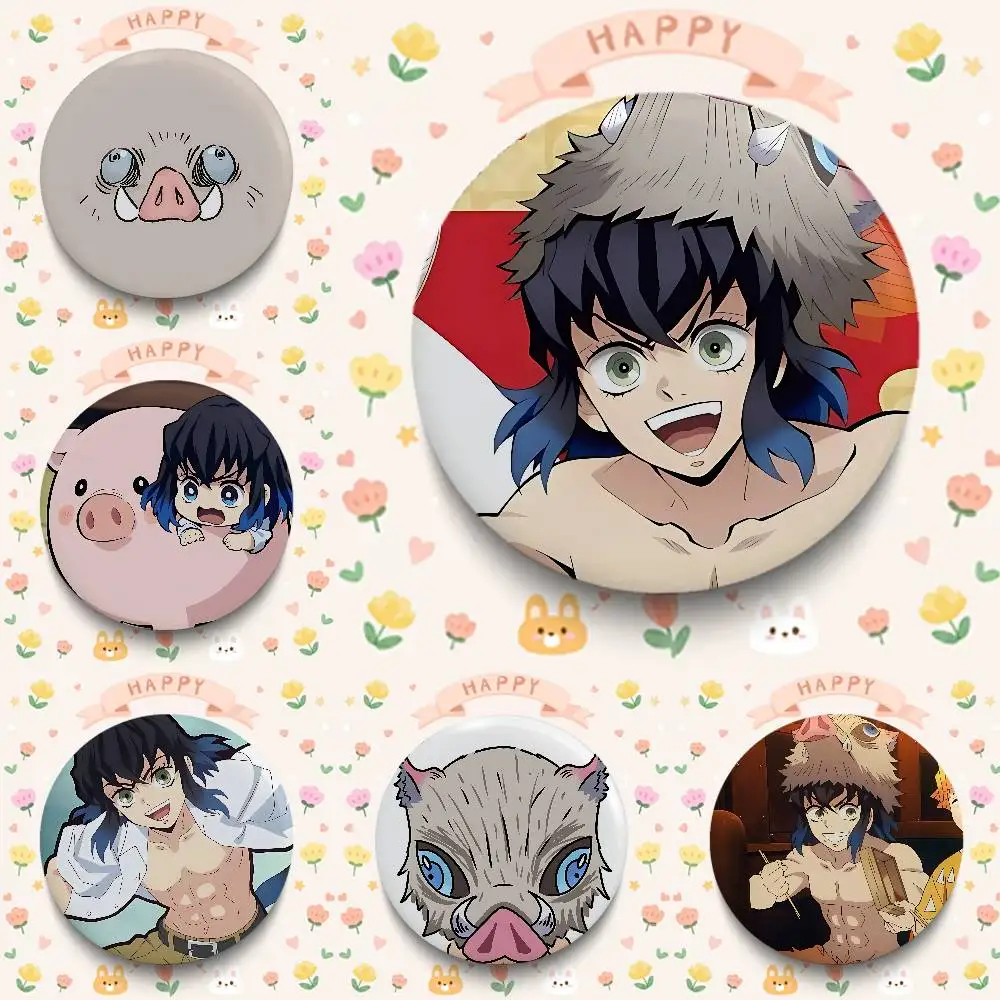 I-Inosuke Hashibira Badges 25 32 44 58 75 Mm Round Cosplay Pin Bag Decor Fans Collect Friends Gifts Brooch Souvenir