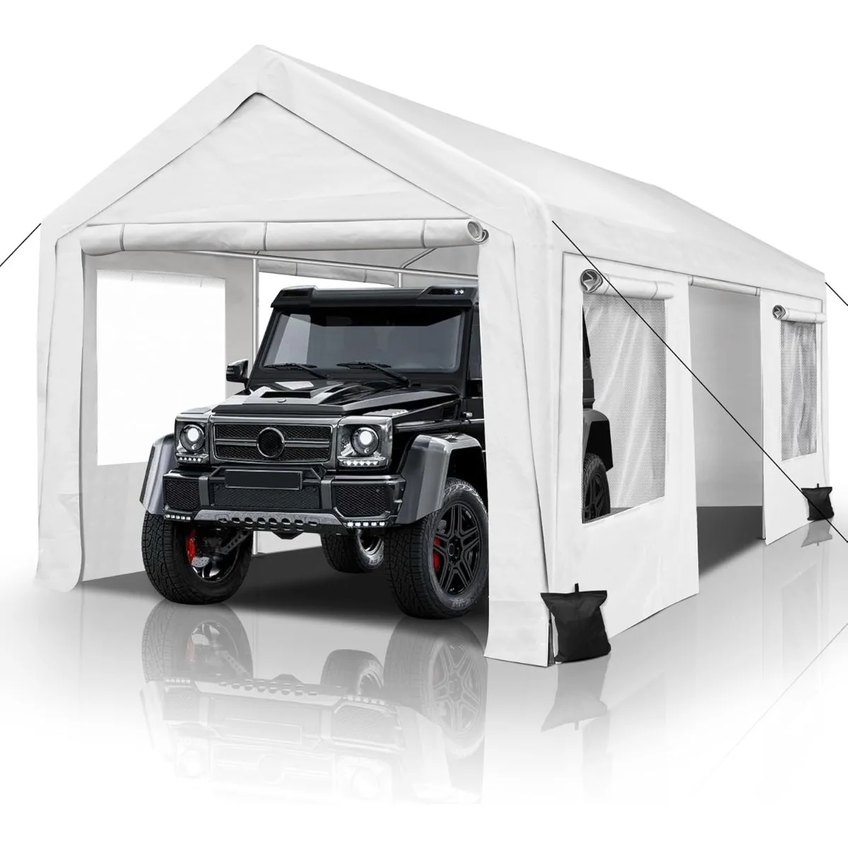 

Carport 10x20ft Portable Garage, Heavy Duty Car Canopy with Roll-up Ventilated Windows & Side Doors, Car Port for SUV, F150, Car