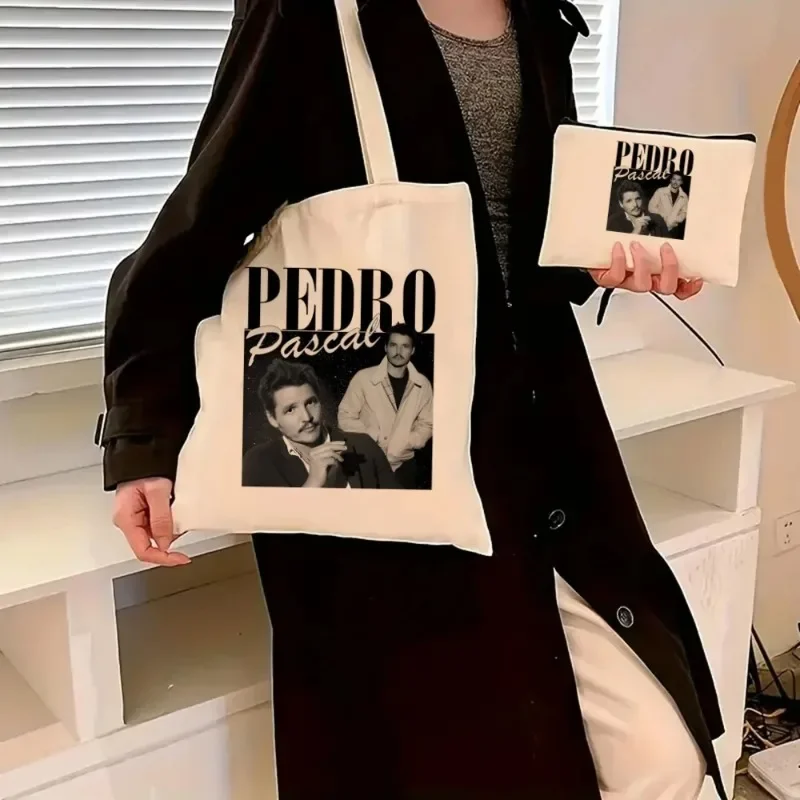 2pcs Fashion Pedro Pascal My Boy Friend Canvas Tote Ladies Cosmetic Bag Eco-friendly Large Capacity Portable Shopping Bag Wallet