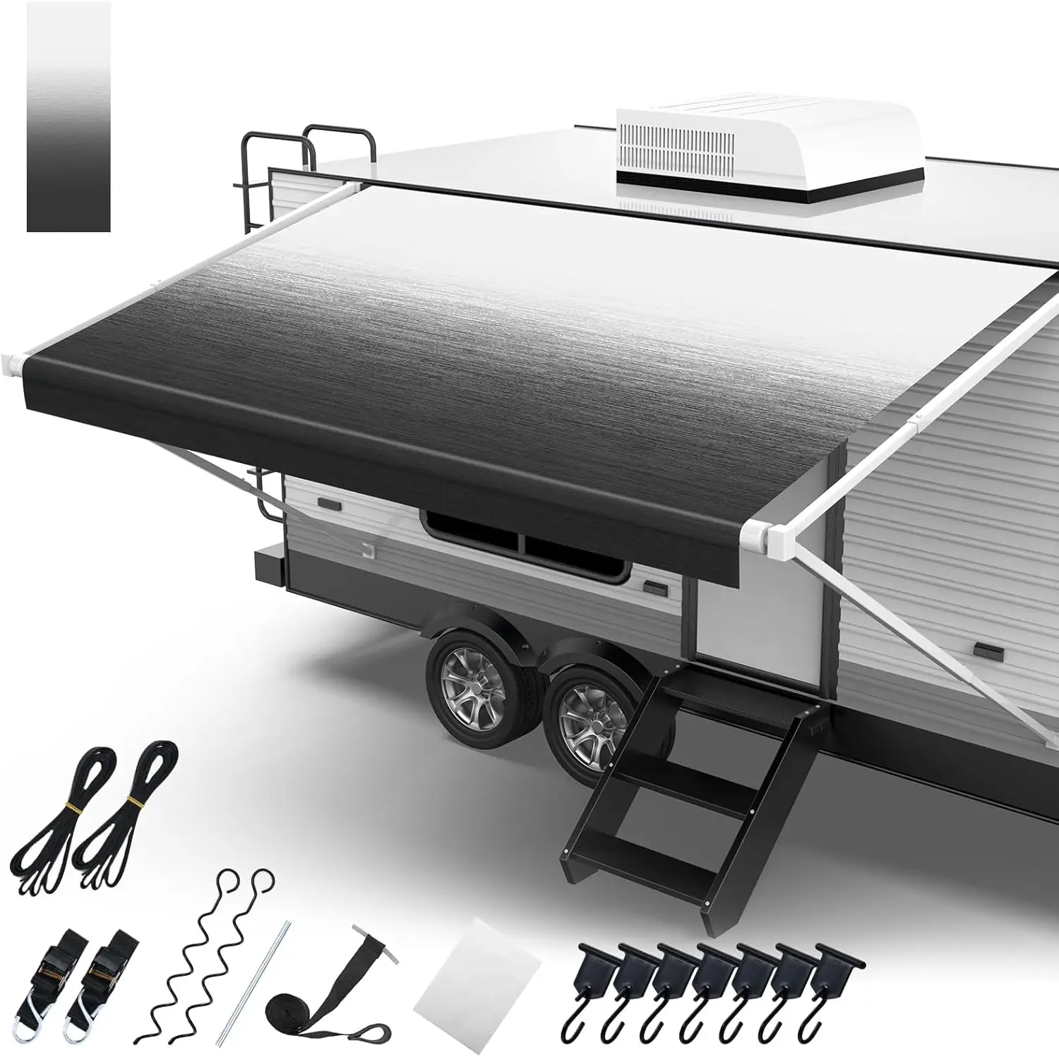 

Fabric Replacement, 18.5oz Heavy Duty Vinyl, with Awning Tie Down Kits & 7 Awning Hooks & Pull Strap