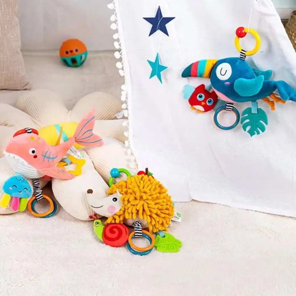 Plush Baby Crib Bell Toys Removable Cartoon Infant Soft Plush Toy Hanging Early Education Kids Sensory Placation Toys Baby Crib