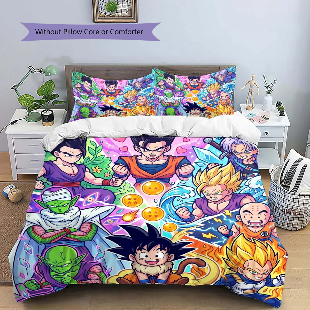 Dragon Ball Goku Patterned Pillowcase & Duvet Cover Set Bedroom Aesthetic Anime Bedding Decor Special Fan Gift.-TING