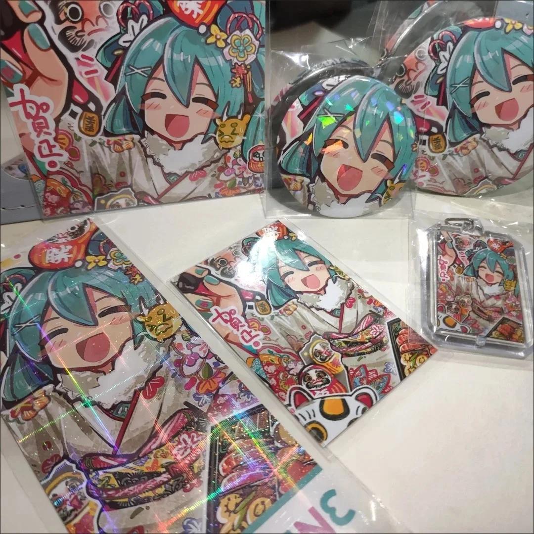6 Pz/set Hatsune Miku Mini Carte Segnalibro Cartolina Laser Biglietto Distintivo Del Fumetto Spilla Acrilico Portachiavi Set Anime Accessori Prop