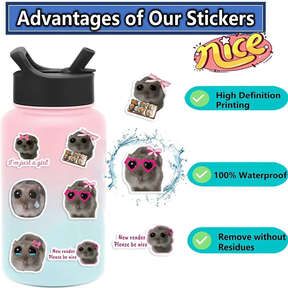 10/56pcs Sad Hamster Meme Decals Cute Stickers Aesthetic Phone Notebook Suitcase Laptop Fridge Wall Cartoon Animals Sticker