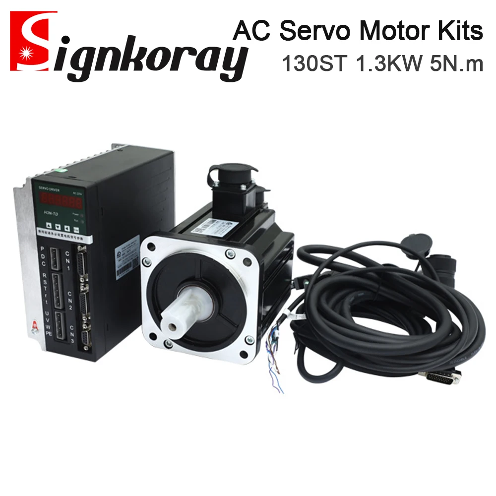 SignkoRay 1.3KW 5N.m AC Servo Motor Driver Kits 130ST 2500RPM 220V 5A for Industrial  Control Application