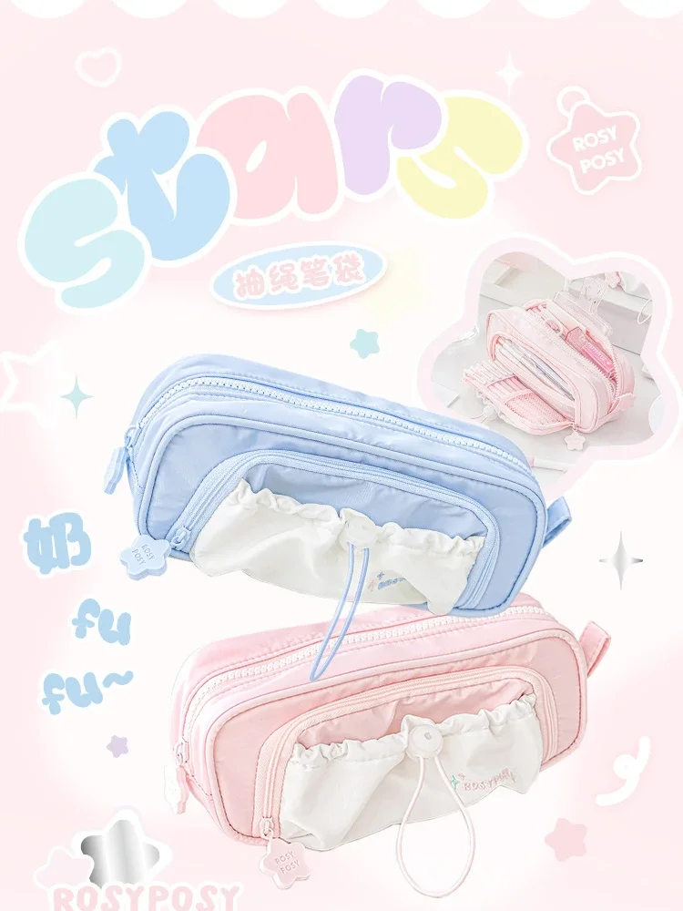 

Blue/Pink Creative Pencil Case Portable Large Capacity Cute Pen Bag for Girls School Accessories Organizer Stationery Supplies