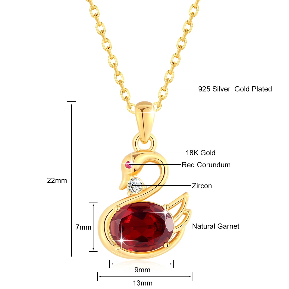 Original Design Swan Pendant 100% 18K Gold Necklaces Natural Garnet Anniversary Party Gift for Women Trendy Jewelry