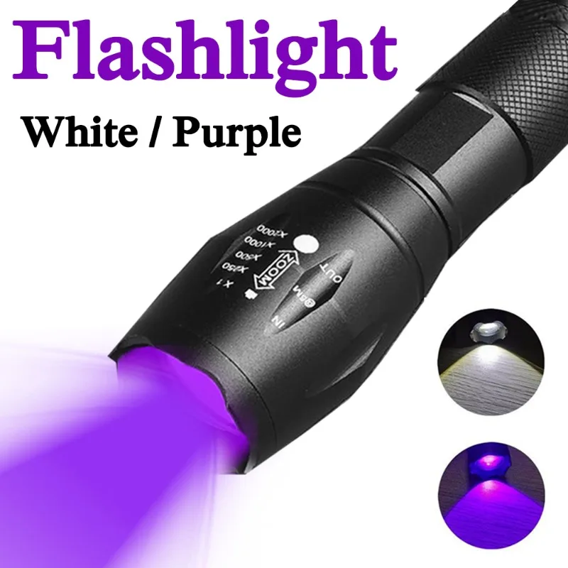 

2-In-1 Ultraviolet White Lamp Double Lamp Retractable Flashlight LED Zoom Light UV Pet Urine Stain Detector Outdoor Hunting Tool