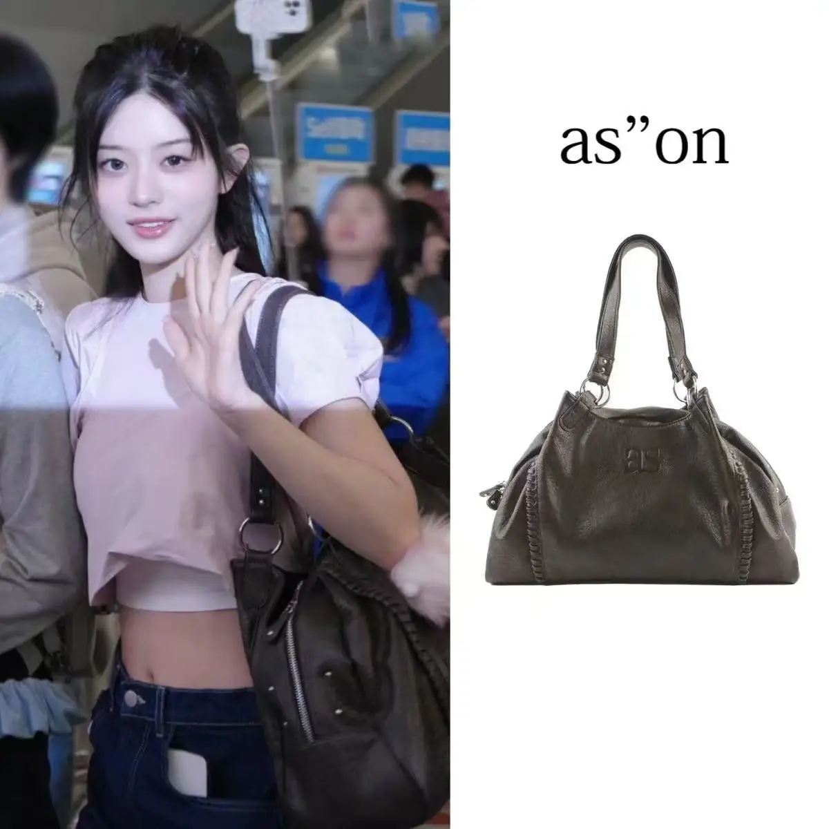 

Ason Wanderer Bag Korea 25FW Leather Mini Motorcycle Shoulder Bag Large Capacity Handbag