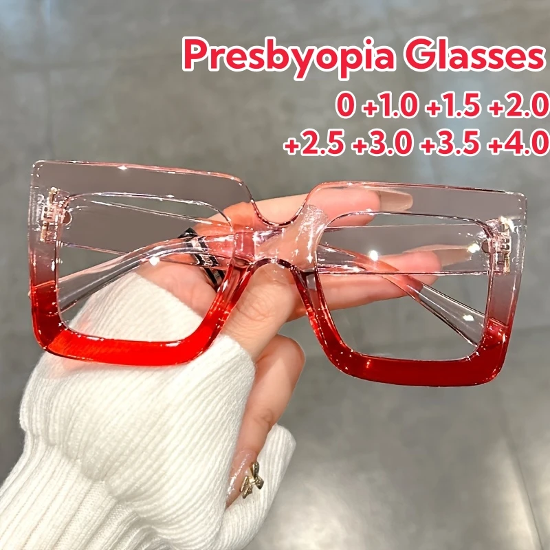 

Oversized Frame Far Sight Glasses Blue Light Blocking Presbyopia Glasses Two-color Transparent Square Frame Reading Glasses