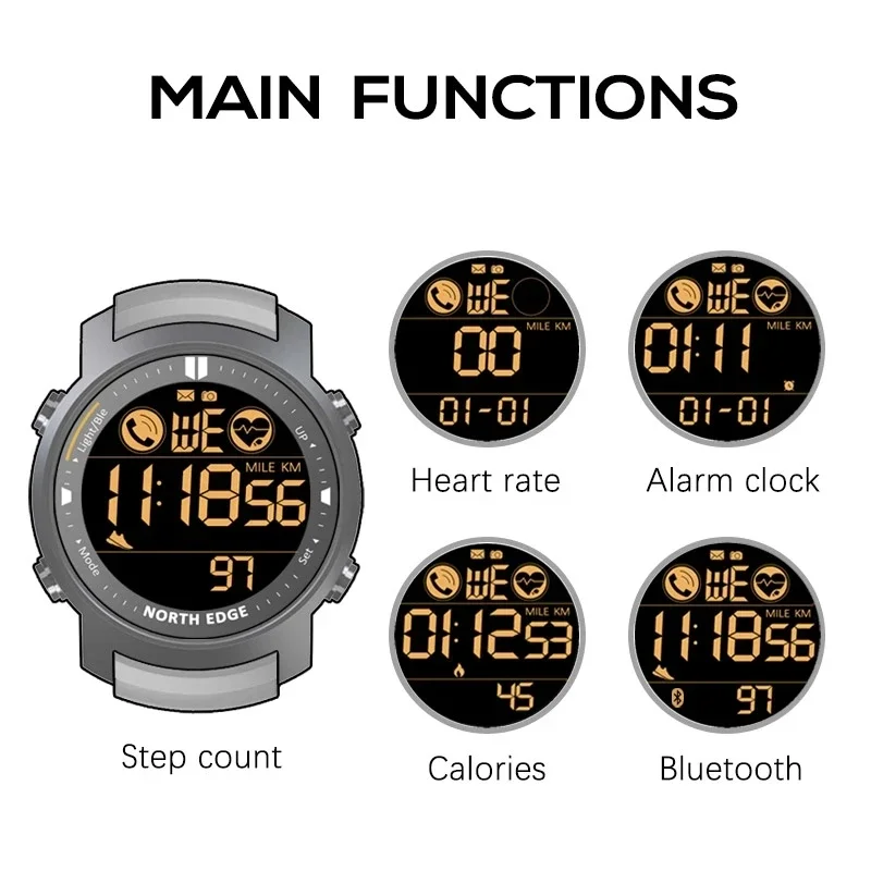 Men's Digital Watch Military Waterproof 50M Outdoor Running Sports Watch Heart Rate Wristband Android IOS