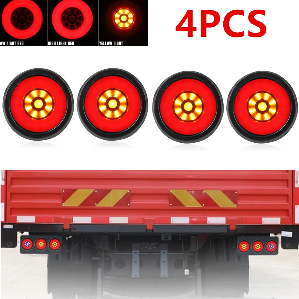 

4PCS 4" Round Car Rear Tail Light Stop Turn Tail Backup Reverse Truck Lights Kits Trailer Lorry Van Signal Lamp DRL Running lamp