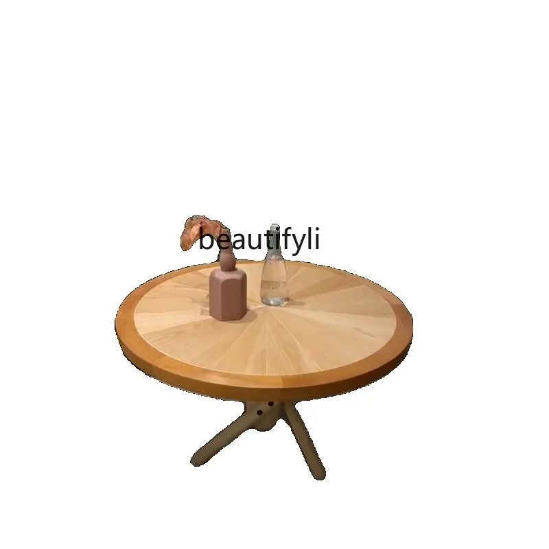 

Nordic Solid Wood Tea Table Combination Living Room Japanese Style Small Apartment Furniture Ash Simple round Small round Table