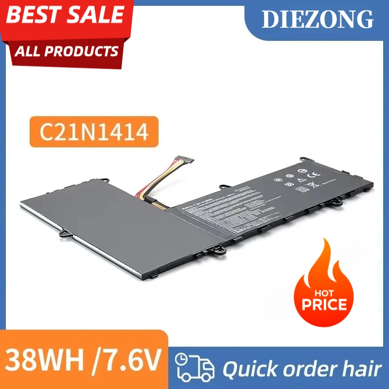 

DIEZONG -bateria do portátil for ASUS, EeeBook X205T, X205TA, X205TA-BING-FD015B, livre 2 anos de garantia, 7.6V, 38WH, C21N1414