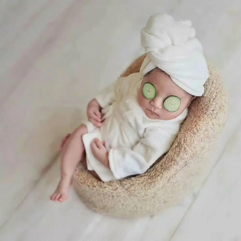 

Sweet Photography Props Newborn Bathrobes Slippers Cucumber Photo Props with Headband Bath Towel Outfit Photoshoot