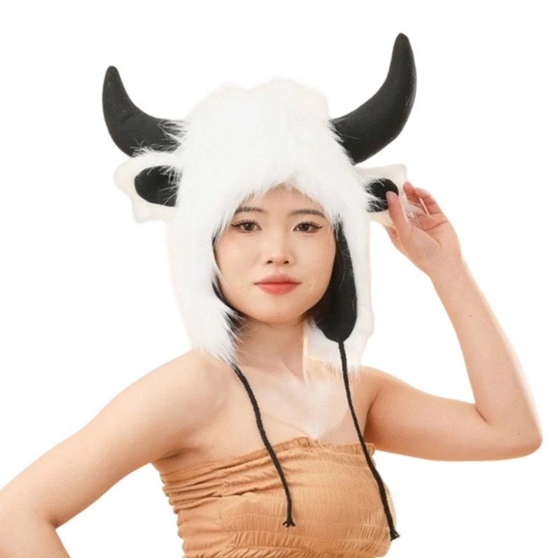 DXAE Unisex Horned Hat with Soft Faux Furs Cosplay Headwear for Halloween Costume