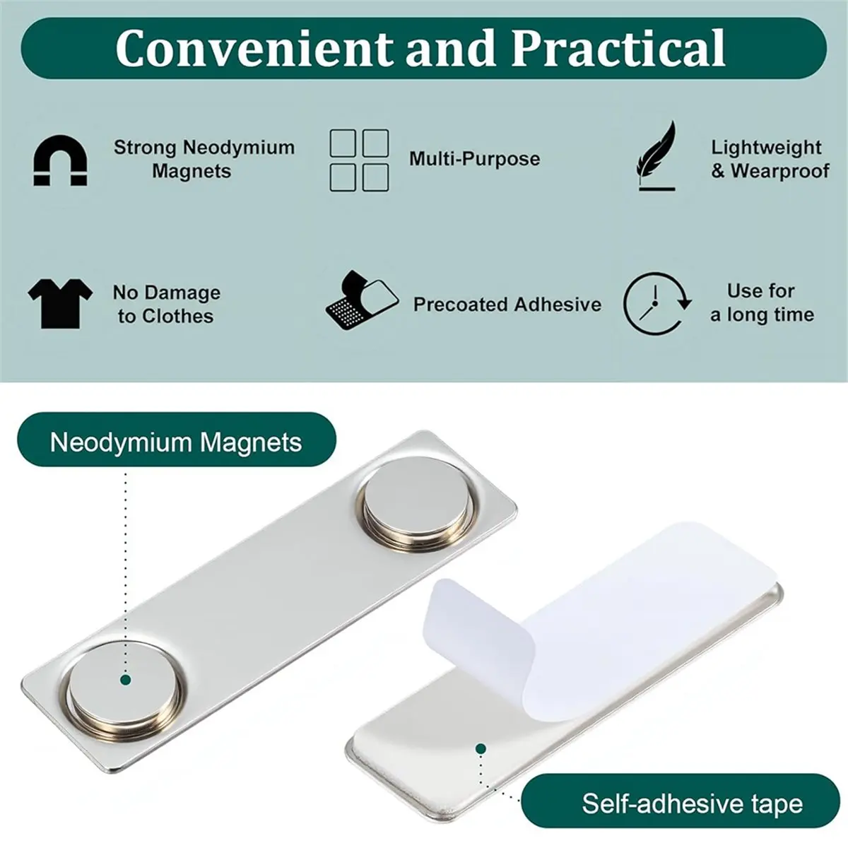 30-Pack Magnetic Name Badge Holders, Magnets, 1.75 X 0.5 Inches with Steel Back Plate