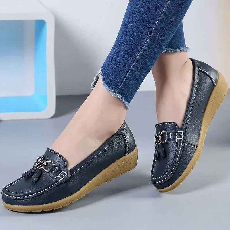 Woman Platform Leather Flats Shoes Women Casual Soft Women\'s Loafers Shallow Slip On Shoes Women Nurse Ladies Shoes