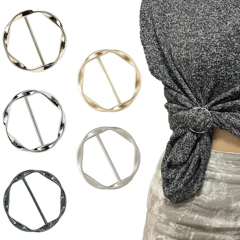 Bilashmart 2PCS Scarf Clips and Ring T Shirt Clip for Women Fashion Metal Circle Buckle Clothing Ring Wrap Holders Clothes Hat Belt Decor