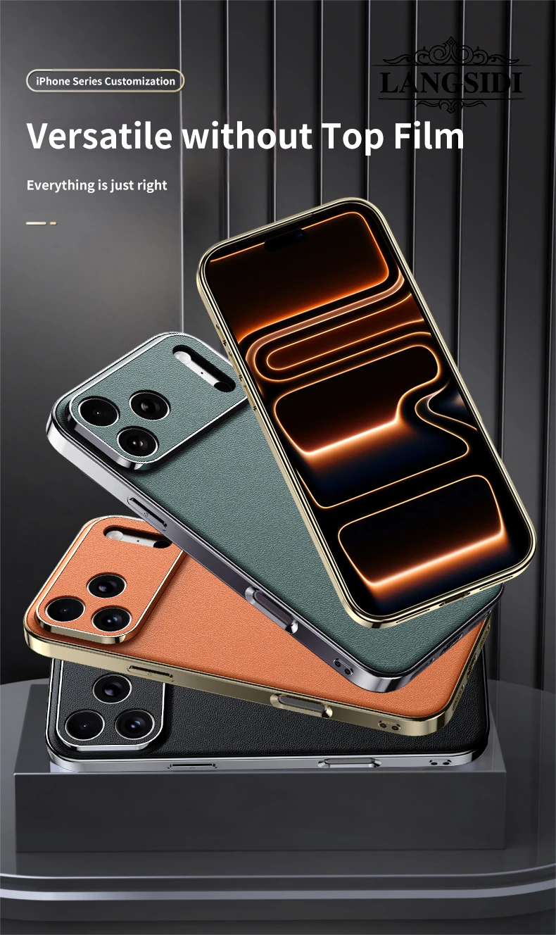 LANGSIDI Luxus-Leder-Handyhülle für iPhone 17 16 15 Pro Max Air 17 Pro 16 Pro, vollständiger Linsenschutz, Rückseite – Detail 12