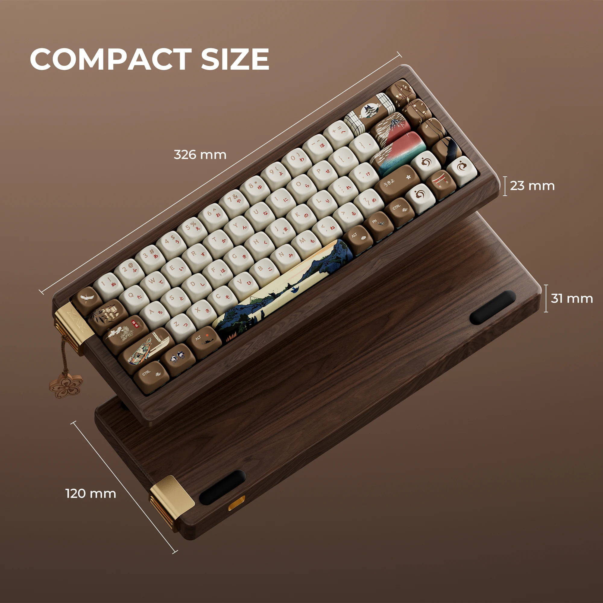 لوحة مفاتيح ميكانيكية خشبية ذات طابع FujiWave XVX MU68 ثلاثية الوضع 65% حافظة صلبة من خشب الجوز بالكامل لوحة مفاتيح خشبية لاسلكية قابلة للتبديل السريع QMK/VIA