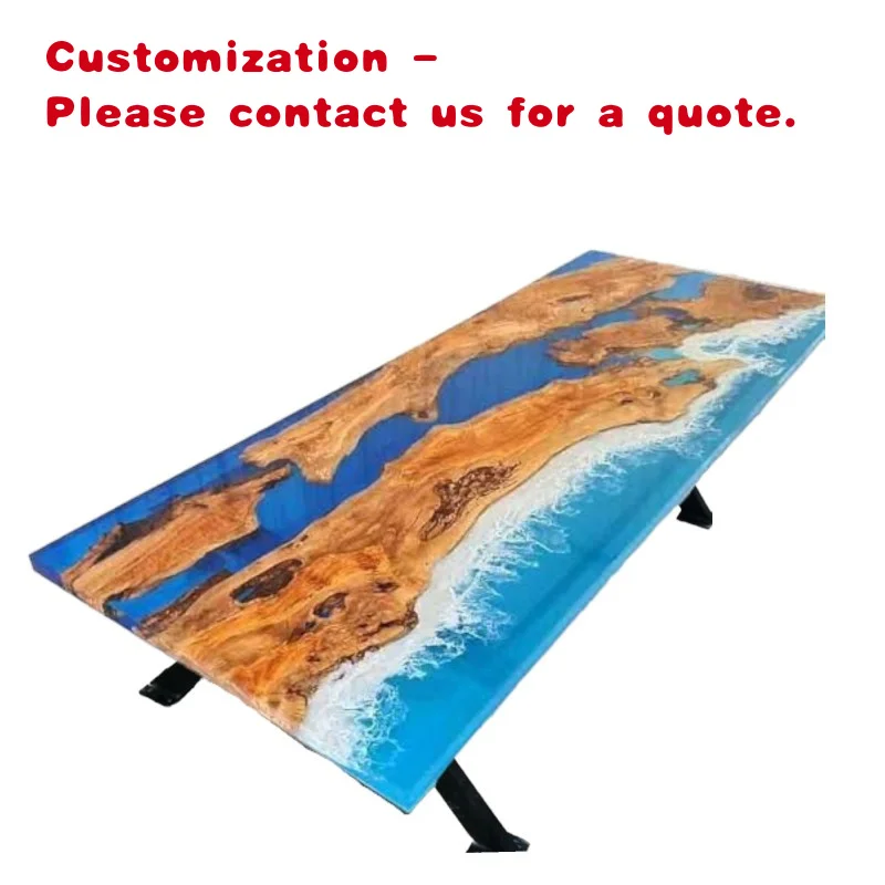 

custom.Handcrafted Oceanic Wood & Epoxy Resin River Dining Table Artistic Modern Design Foldable Hotel Use Fu