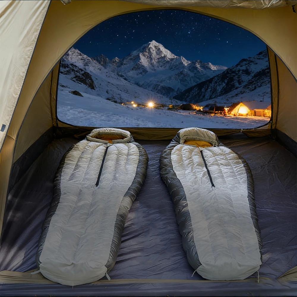 

Winter Warm Ultralight Sleeping Bag 95% Gray Duck Down 15D Nylon Mummy Shape Outdoor Camping Hiking Sleep Bag for Snow