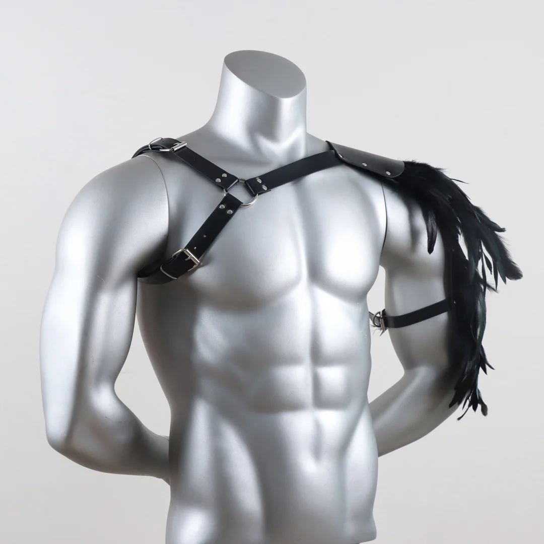 Men Medieval Belt Leathers Costume Armour Halloween Cosplay Armors Shoulder Armour Feather Double Shoulder Guard Harness Belt